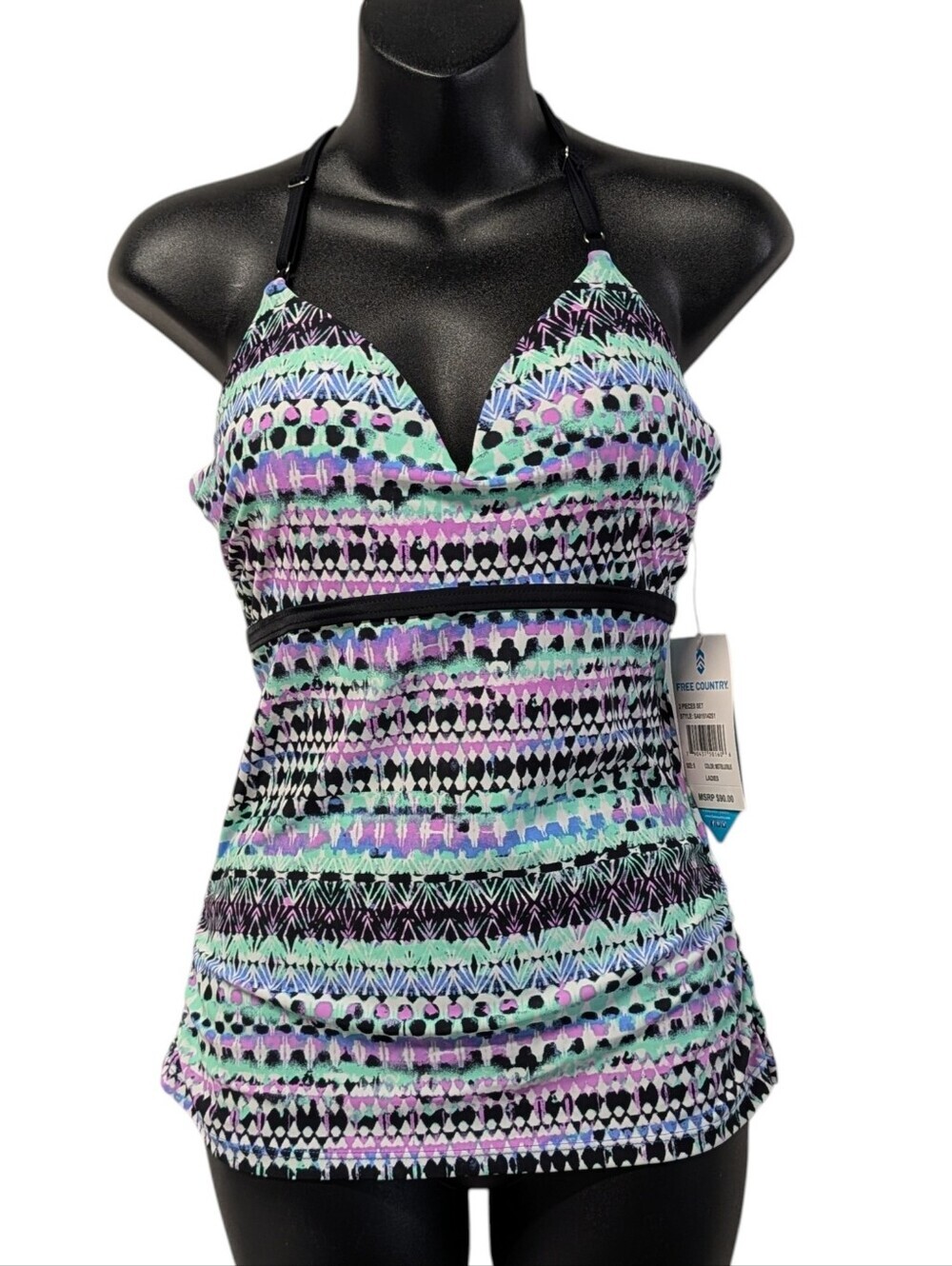 Free Country Tribal Print Halter Tankini Top Underwire Molded Cups Size S NWT